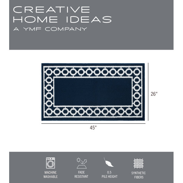 Jean Pierre Trellis Border Tufted Performance Navy/White Runner Rug